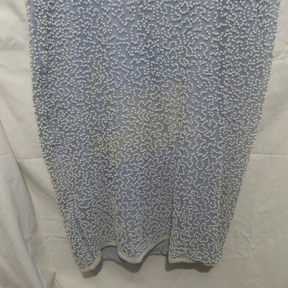 Vintage 1X Women's Silk Pearl Bead Dress Light Blue - Picture 2 of 13